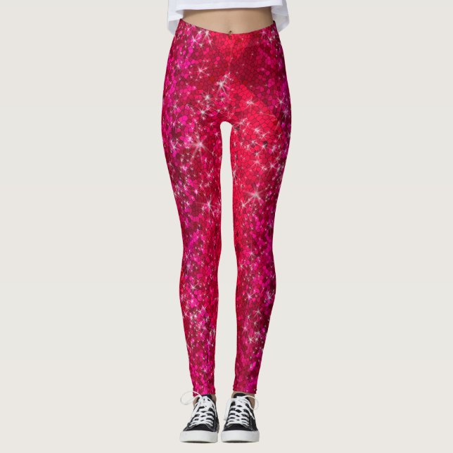 Leggings Purpurina Rojo Ruby Sparkly Bling Moda Pants Yoga (Anverso)