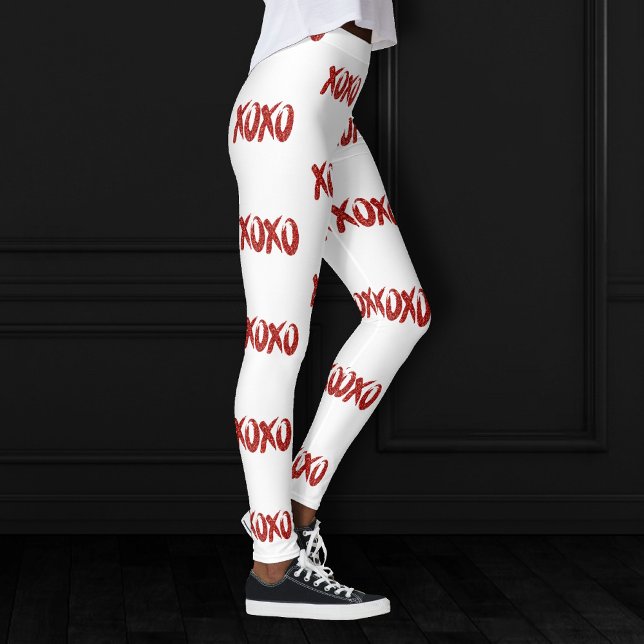Leggings Purpurina rojo XOXO | Glam Brushstrot Hug and Kiss (Subido por el creador)