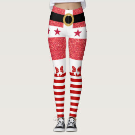 Leggings Purpurina Rojo y franjas blancas Stars Santa Navid