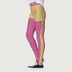 Leggings Purpurina Rosa Dorado Personalizado Girly Texto y