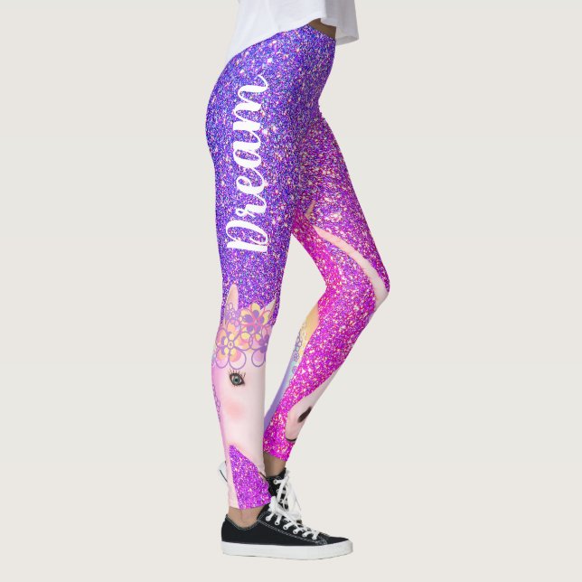 Leggings Purpurina rosa morado de unicornio, mujeres soñado (Derecha)