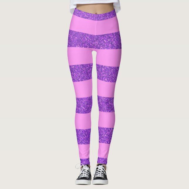 Leggings Purpurina Rosa y Morado Girando en franja femenino (Anverso)