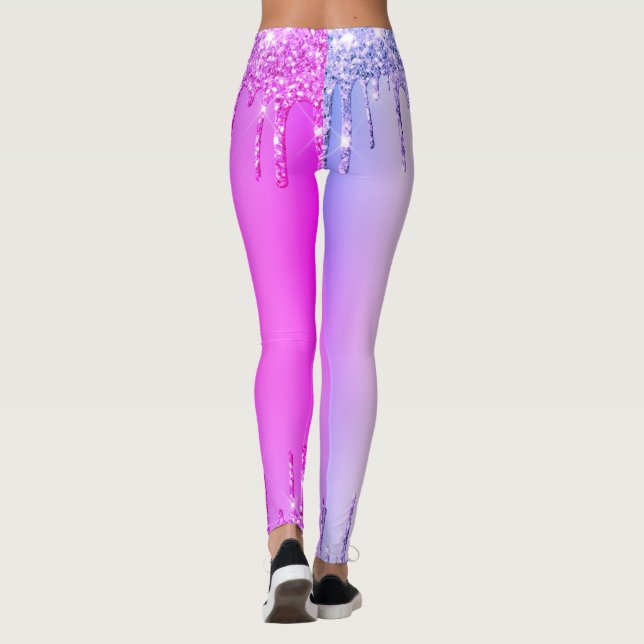Leggings Purpurina rosado morado gotea espumosamente pierna (Reverso)