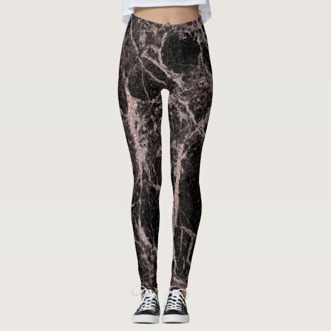 Leggings Purpurina rosado negro y Rosa Marble Glam trendy (Anverso)