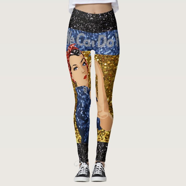 Leggings purpurina rosie de las piernas del riveter (Anverso)
