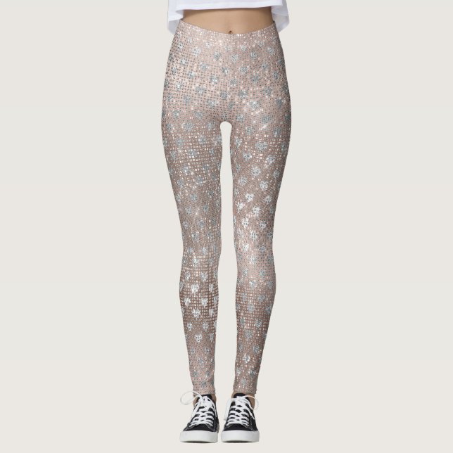 Leggings Purpurina Silver Pearl Hearts Rosa Gold Sparkly (Anverso)