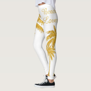 Leggings Purpurina Tropical Oro Palm Tree Beach Lover