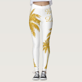 Leggings Purpurina Tropical Oro Palm Tree Beach Lover