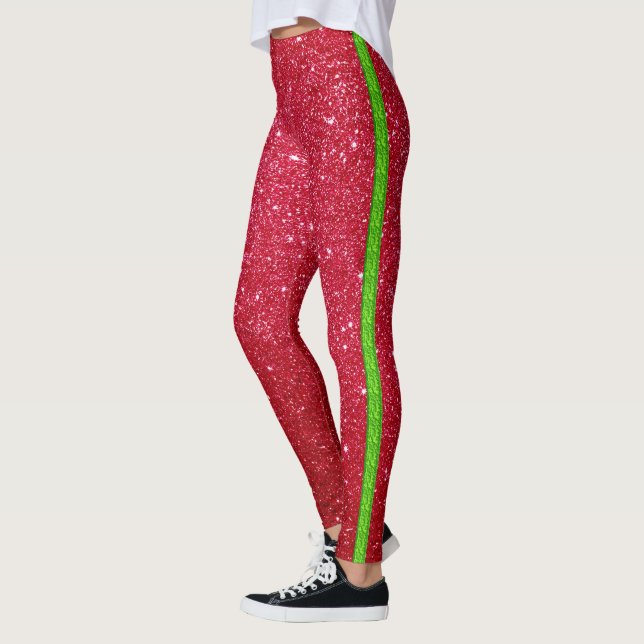Leggings purpurina verde rojo brillante lindo (Izquierda)
