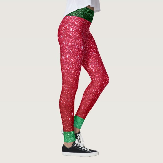Leggings Purpurina Verde Rojo Cuadros Amigos Navidades Elf (Derecha)