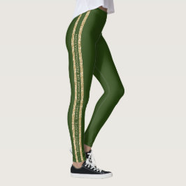Leggings Purpurina Verde y Oro Personalizado Texto Banda at