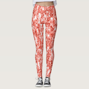 Leggings Purpurinas brillantes de coral oscuro rosa rosa br