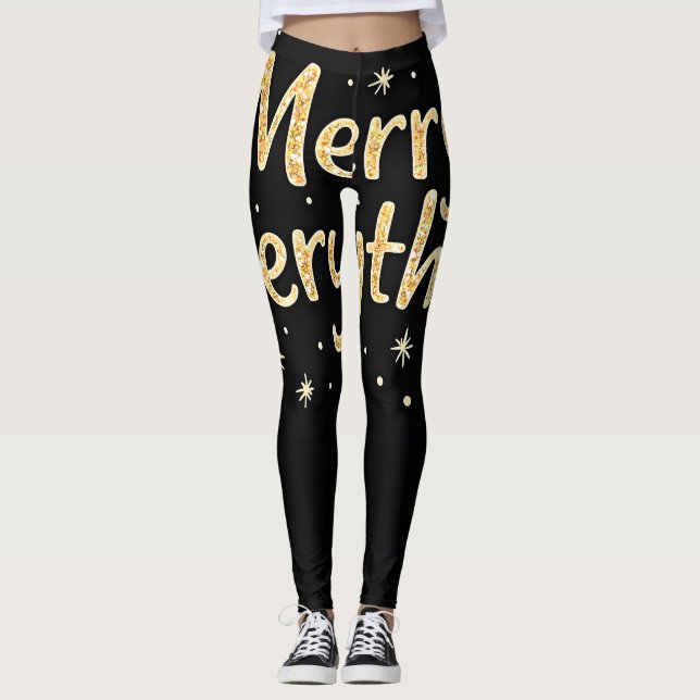 Leggings Purpurinoso "Merry Everything" Textos sobre negro (Anverso)