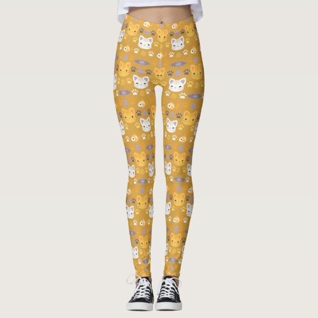 Leggings ¿Qué es Guay, gato gatito en amarillo y lavanda? (Anverso)