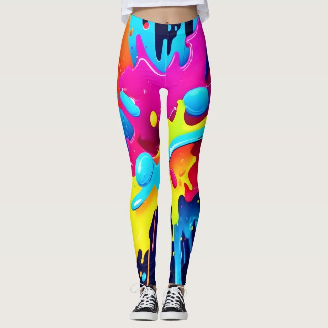 Leggings Rachas dinámicas de pintura fluorescente (Anverso)