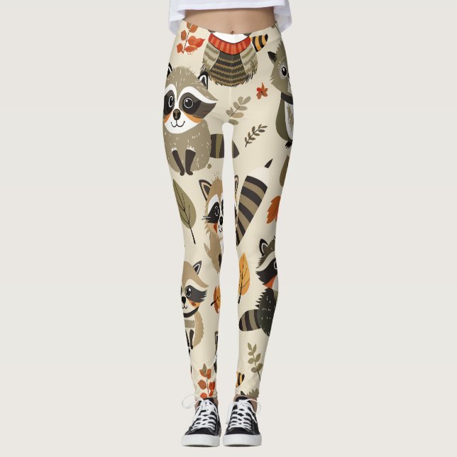 Leggings Racoons Watercolor Personalizado Pattern (Anverso)