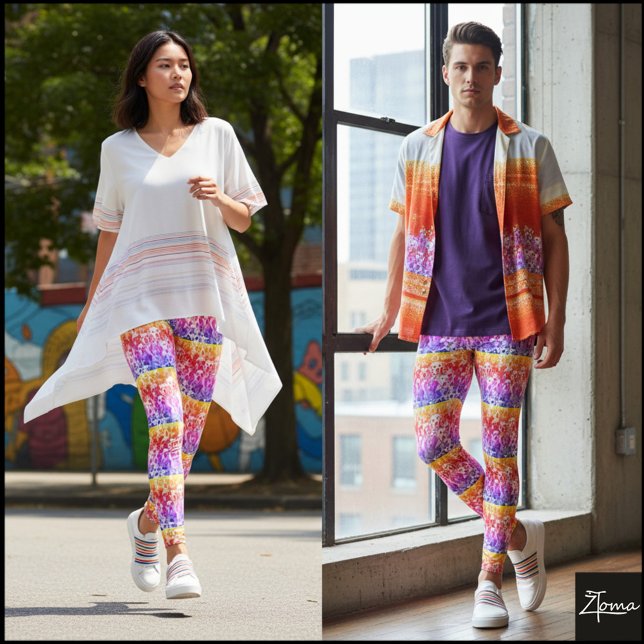 Leggings Rainbow Striped Crowded Dog Face Repeat Pattern (Subido por el creador)