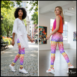 Leggings Rainbow Striped Organic Pebble Dot Pattern