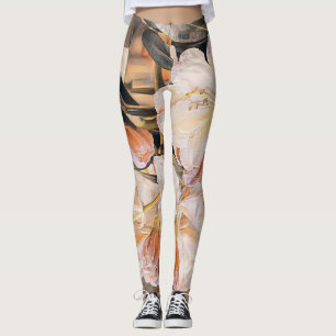 Leggings Rama con flor de azalea primaveral naranja