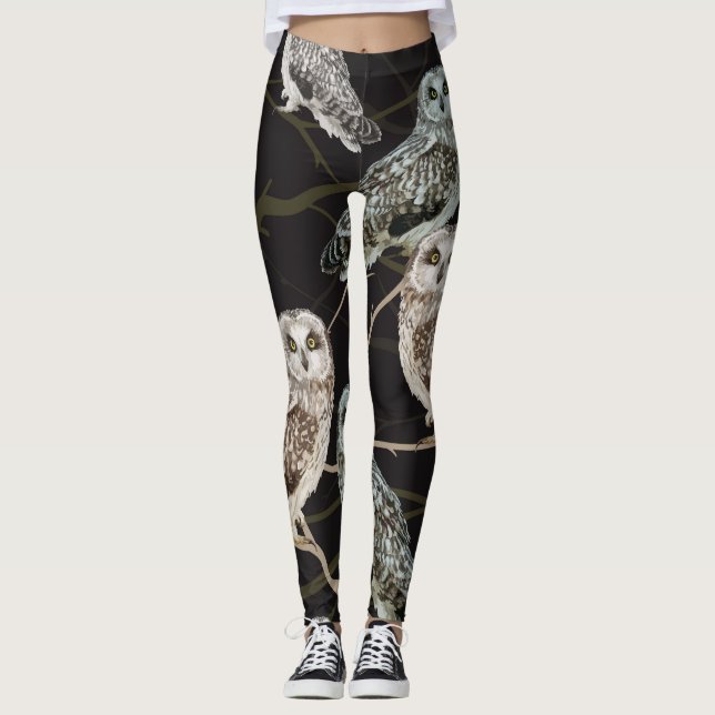 Leggings Rama de búho: Percha solitaria de pájaro. (Anverso)