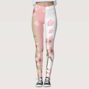 Leggings Rama de flor de cerezo rosa elegante