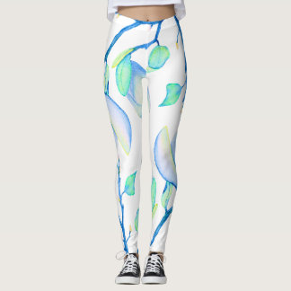 Leggings Rama de magnolia acuarela azul verde botánica