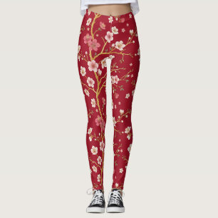 Leggings Rama dorada de flor de cerezo elegante