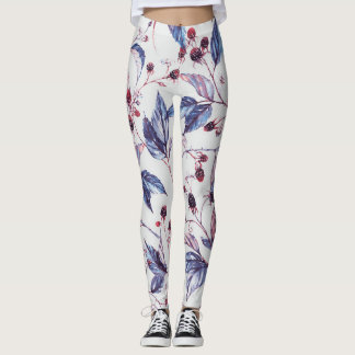 Leggings Ramas de Blackberry: Patrón de acuarela de época.