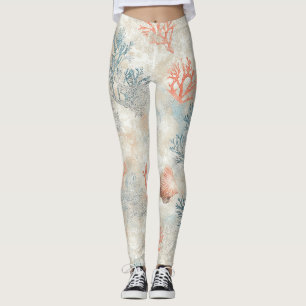 Leggings Ramas de Coral Sofisticadas - Suave Concha Marina