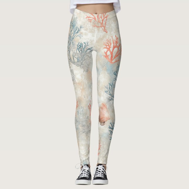 Leggings Ramas de Coral Sofisticadas - Suave Concha Marina (Anverso)