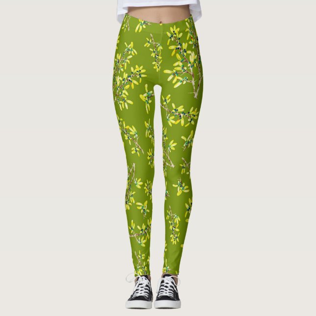 Leggings Ramas de espinas negras verdes (Anverso)