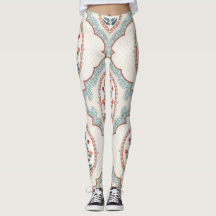 Leggings Ramas de flores antiguas, textiles indios.