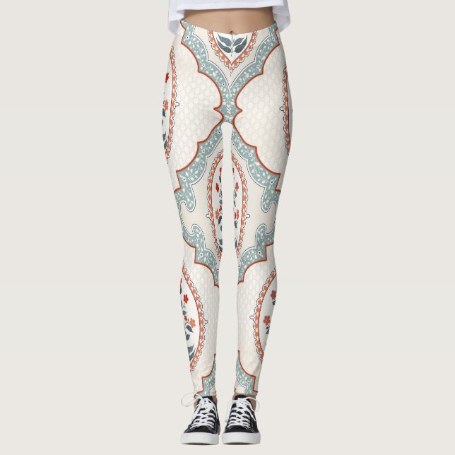 Leggings Ramas de flores antiguas, textiles indios. (Anverso)