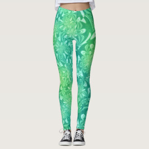 Leggings ramas de flores de batik verde