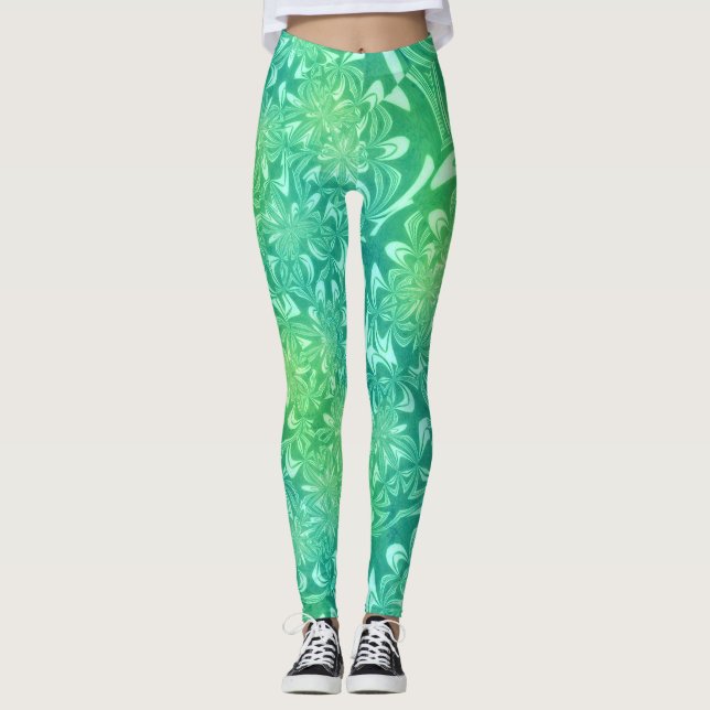 Leggings ramas de flores de batik verde (Anverso)