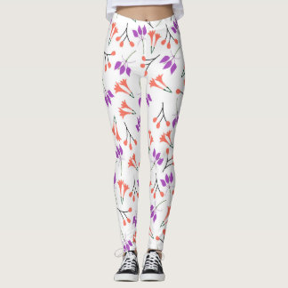 Leggings Ramas florales con flores moradas y coralinas