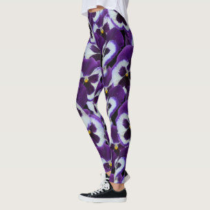 Leggings Ramilletes de pensamientos blancos y morados: grac