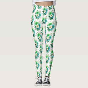 Leggings Ramo de Flores Blancas y Azules-57453