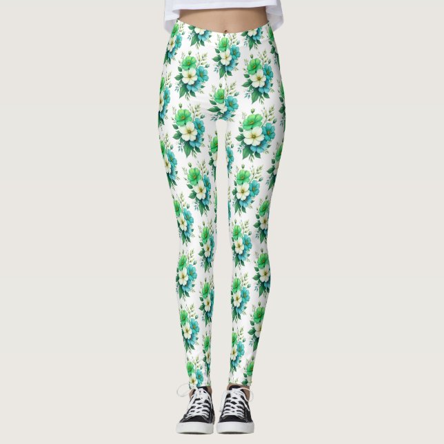 Leggings Ramo de Flores Blancas y Azules-57453 (Anverso)