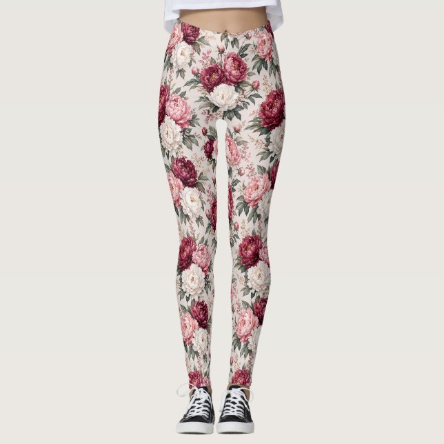 Leggings Ramos de peonías premium sofisticados (Anverso)