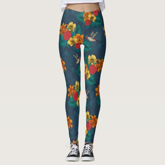 Leggings Ramos tropicales y colibríes (Anverso)