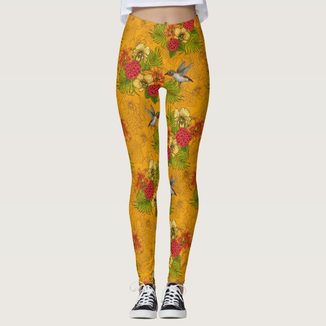 Leggings Ramos tropicales y colibríes 2 (Anverso)