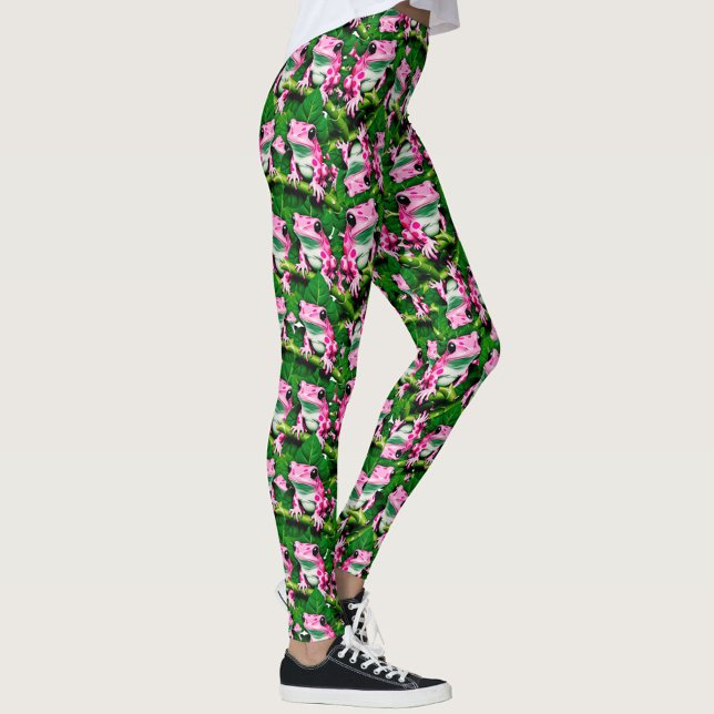 Leggings Rana Rosa En Diseño De Patrón De Hojas Verdes (Subido por el creador)