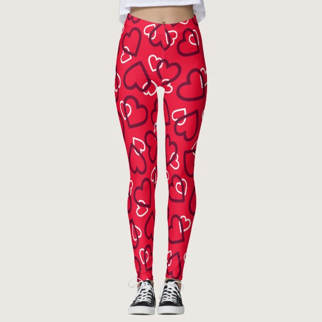 Leggings Random Red Outlined Hearts Pattern (Anverso)