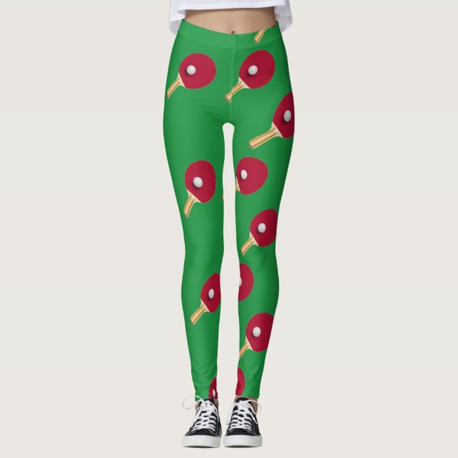 Leggings Raqueta de tenis de mesa y bola en verde (Anverso)