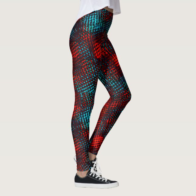 Leggings Rascado cuadrado en azul claro y rojo. (Derecha)
