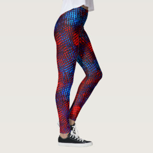 Leggings Rascado cuadrado en azul y rojo.