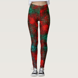 Leggings Rascado cuadrado, rojo y azul verdoso