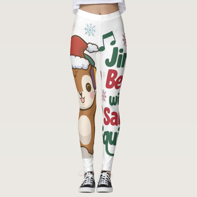 Leggings Rasgo de ardilla con sombrero de Santa y audífonos (Anverso)