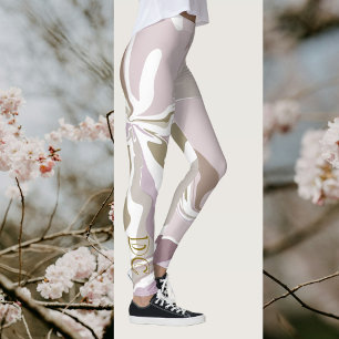 Leggings Rasgos de mármol color rosa rosa lindo dorado blan